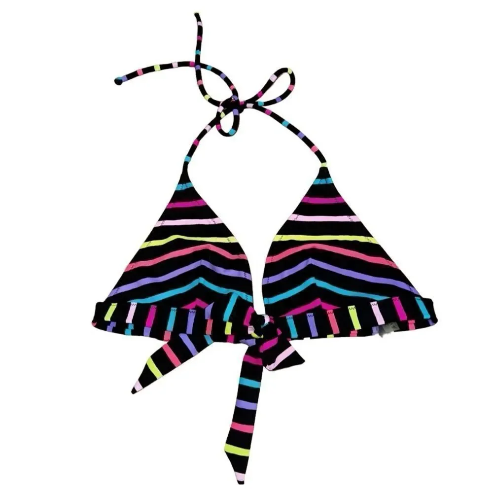Victoria's Secret Women's Multi Color Black Stripe Halter Top Swimsuit - Medium